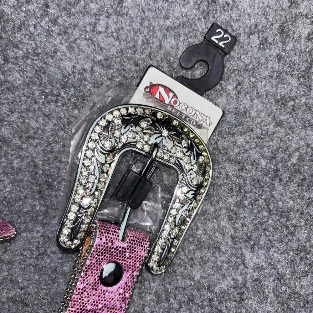 Nocona Belt Co Western Belt Kids 22 Pink Rhinestone Horseshoe Glitter Cowgirl